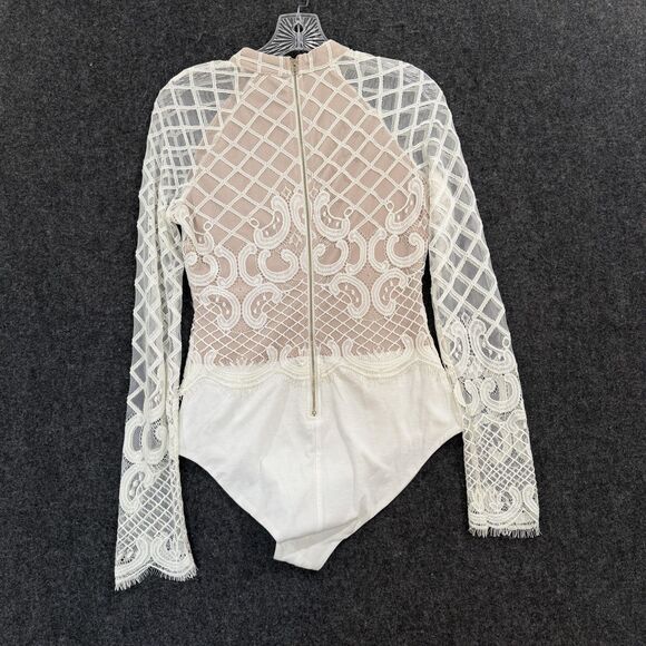 L'Atiste Bodysuit Women's Medium White Nude Lace Long Sleeve Enchanted Top - Picture 8 of 9